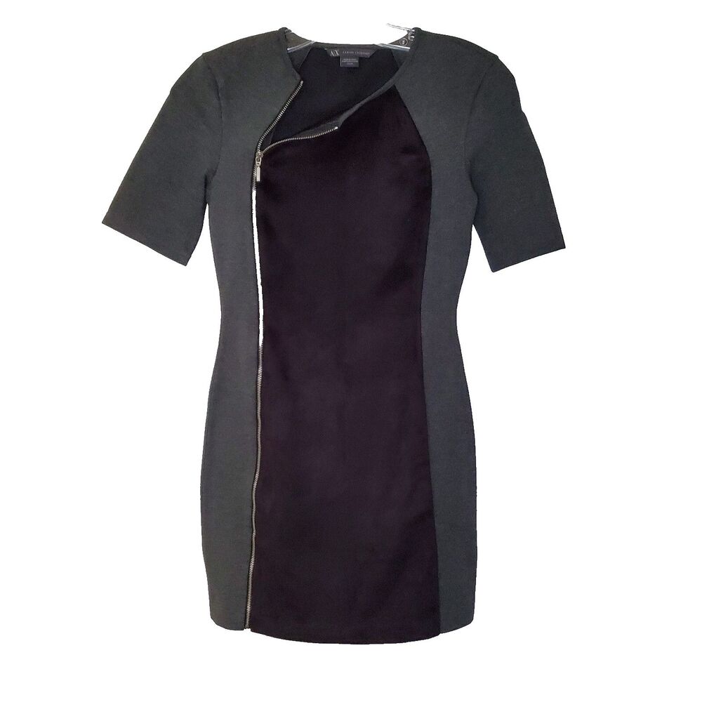Armani Exchange Women’s Dress XS Black Gray Short Sleeve Bodycon Mini Long Zip